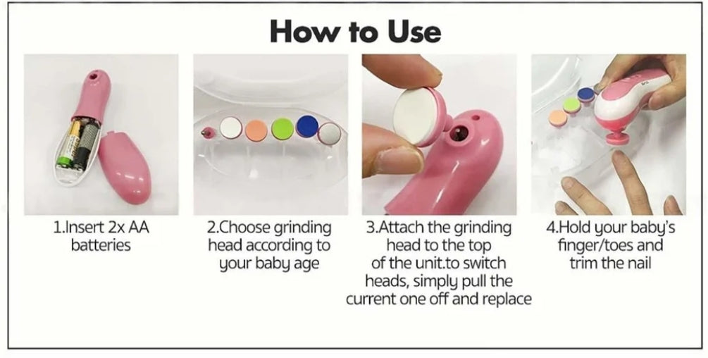 Electric Baby Nail Trimmer with Grinding Heads for Newborn Infant and Toddler